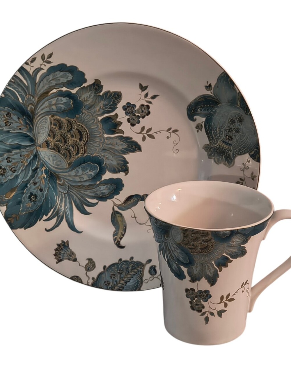 222 Fifth Eliza Teal Salad Snack Dessert Plate 9" And Mug Porcelain
